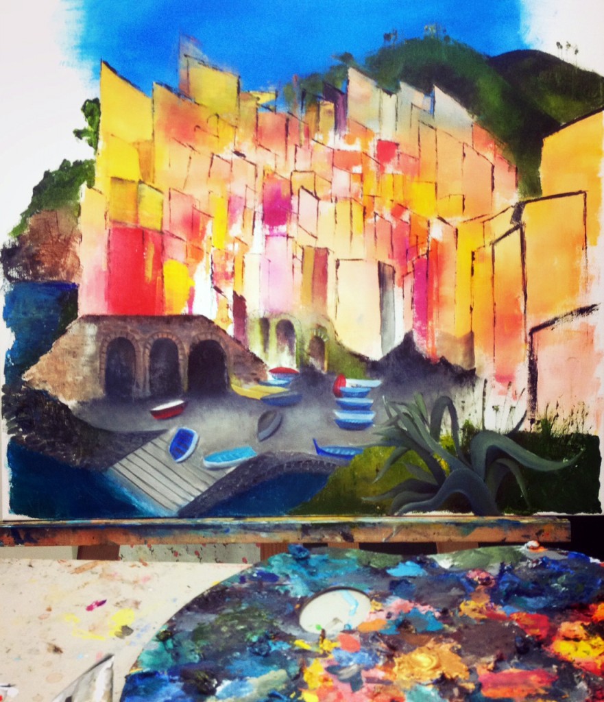 Oil Painting 60x60 cm Abstract studio of the previous painting. Riomaggiore-Italy 
